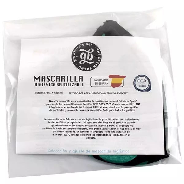 Mascarilla GB - Diseño de hojas, color celeste - Empaque