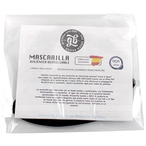 Mascarilla GB - Diseño de hojas, color celeste - Empaque