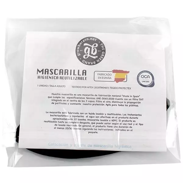 Mascarilla GB - Diseño de hojas, color celeste - Empaque