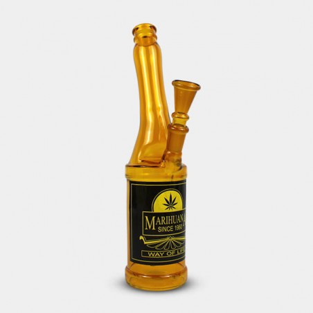 Bong in vetro a forma di bottiglia di birra, 26 cm