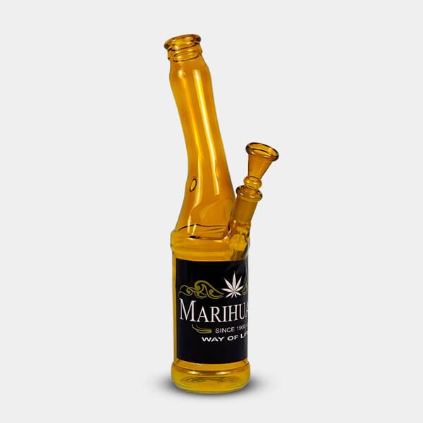 Bong in vetro a forma di bottiglia di birra, 26 cm