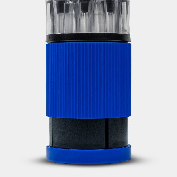 Grinder con riempitore di coni blu dettaglio