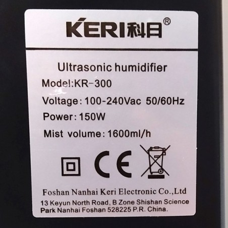 Umidificatore a parete Super Grower 1,6 L/h con etichetta delle specifiche