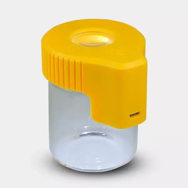 Contenitore espositore lente e LED interni.