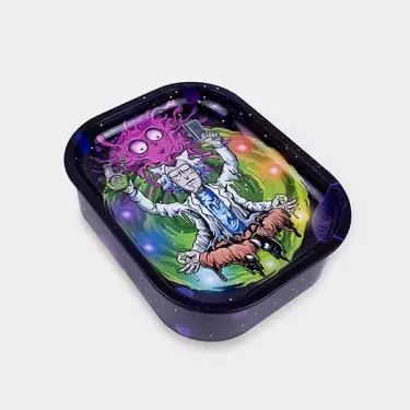 Scatola di metallo con vassoio per rollare 'Meditazione Rick'