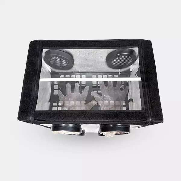 Armadio di coltivazione di funghi vista dall'alto