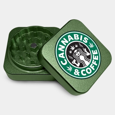 Grinder quadrato in alluminio Cannabis Coffee aperto