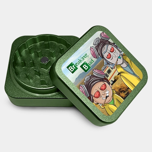 Grinder in alluminio quadrato Breaking Bud aperto