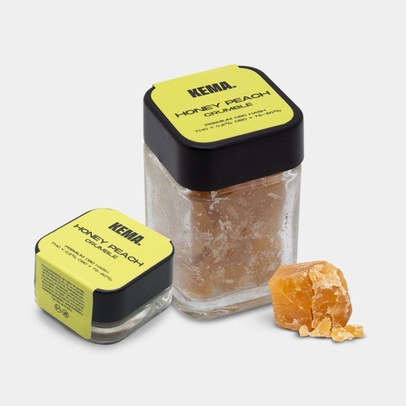 Visualizzazione Hash CBD Crumble "Honey Peach" KEMA, tutti i formati