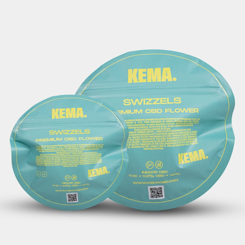 Fiori Swizzels Cali CBD KEMA, retro della confezione, tutti i formati