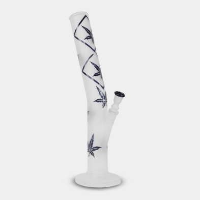 Bong in vetro satinato con foglie blu, 42 cm