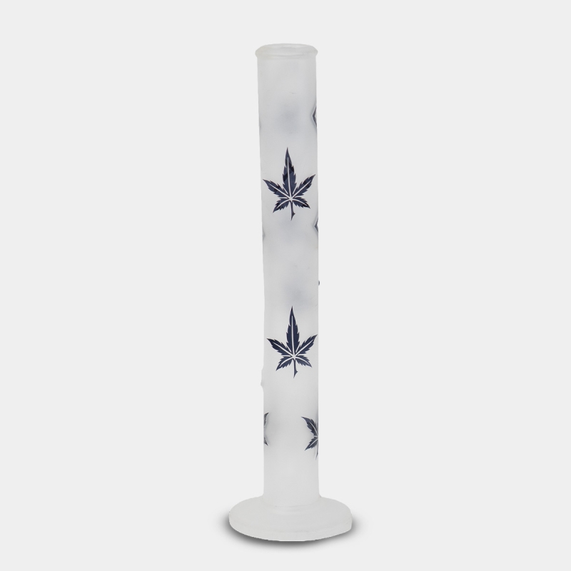Bong in vetro satinato con foglie blu, 42 cm, vista posteriore