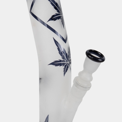 Bong in vetro satinato con foglie blu, 42 cm