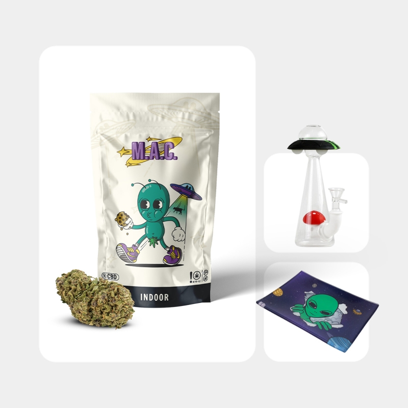 Visualizzazione Kit Alien | Bong, fiori di CBD e vassoio GB